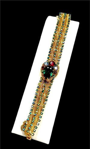 Juliana D&E Emerald, Ruby & Aurora Borealis Necklace, Bracelet & Earrings Set