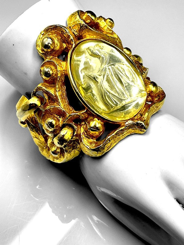 Lanvin Paris Molded Glass Mother & Daughter Cameo Filigree Bracelet
