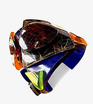 Jean Marie Poinot Paris Multicolor Layered Lucite Sculptural Cuff