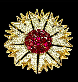 Crown Trifari Gold-Tone Fuchsia Pink Rhinestone Starburst Brooch