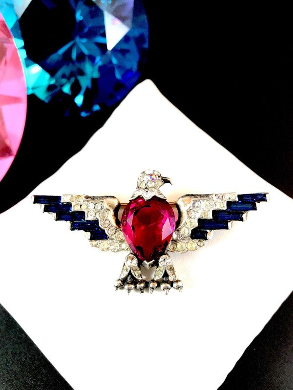 Early 1940s Crown Trifari Vermeil Sterling WWII Patriotic Eagle Brooch
