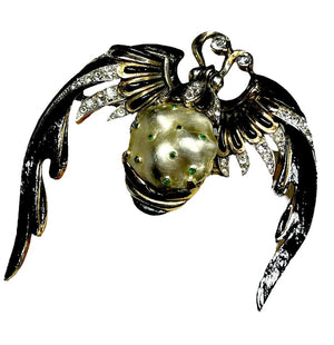 1942 Crown Trifari Alfred Philippe "Big Ming Bat" Enamel Brooch