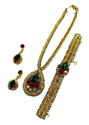 Juliana D&E Emerald, Ruby & Aurora Borealis Necklace, Bracelet & Earrings Set