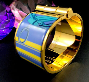 Hermès "Brides de Gala" XL Gold Plate Cuff, Pollen et Azure, New with Tags