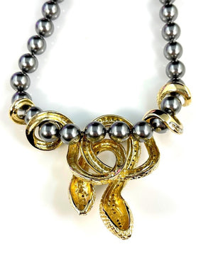 Roberto Cavalli Grey Pearl Double Serpent Necklace with Crystal Pendant
