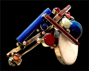 Artisan Sterling Multistone Sculptural Modernist Cuff Bracelet