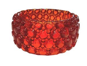 Carved Translucent Amber Red "Connomex" Bakelite Wide Bracelet