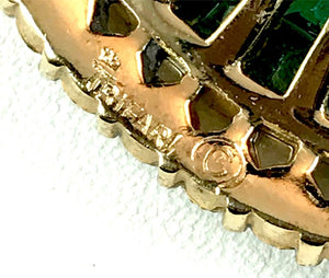 Crown Trifari Invisibly-Set Green Waffle Glass Circle Brooch, New with Tags