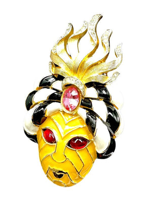 1960s Crown Trifari Gold Plate & Enamel Turban Genie Statement Brooch