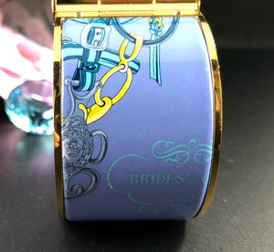 Hermès "Brides de Gala" XL Gold Plate Cuff, Pollen et Azure, New with Tags