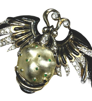 1942 Crown Trifari Alfred Philippe "Big Ming Bat" Enamel Brooch