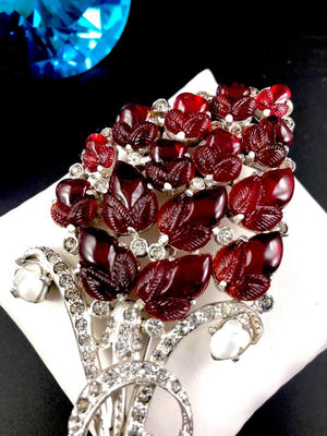 Reinad Ruby Red Acorn "Fruit Salad" Large Floral Art Nouveau Brooch