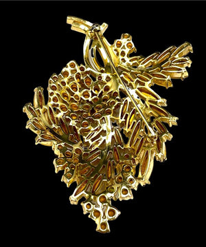 1960s Crown Trifari "Esplanade" Topaz Rhinestone Floral & Berries Brooch