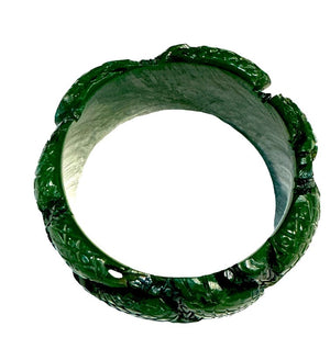 Carved Green & Blue Bakelite Pineapple Design Wide Bracelet