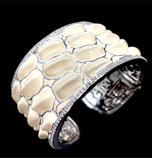 Belle Etoile "Coccodrillo" White Italian Enamel & Sterling Cuff Bracelet