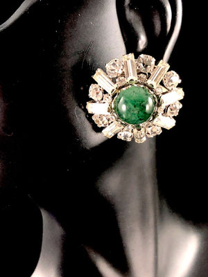 Christian Dior for Kramer Jade Gripoix Glass Cabochon Deco Necklace & Earrings