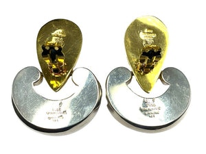 Patricia Von Musulin Vermeil Sterling "Etruscan" Door Knocker Clip Earrings