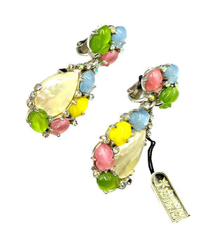 Crown Trifari Multicolor Acorn "Fruit Salad" & Mother of Pearl Drop Earrings, NWT