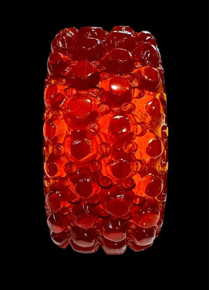 Carved Translucent Amber Red "Connomex" Bakelite Wide Bracelet