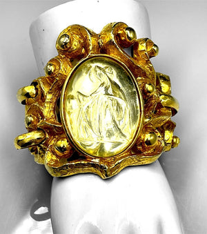Lanvin Paris Molded Glass Mother & Daughter Cameo Filigree Bracelet