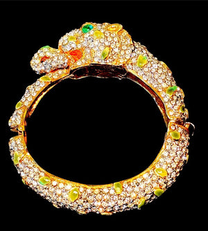 1960s Kenneth Jay Lane K.J.L. Pavé Rhinestone Panther Hinged Cuff