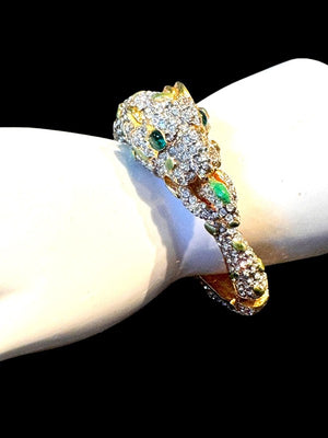 1960s Kenneth Jay Lane K.J.L. Pavé Rhinestone Panther Hinged Cuff