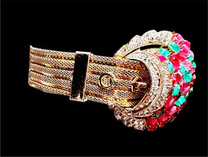 1960s Crown Trifari "Enchantress" Cabochon Slider Buckle Choker