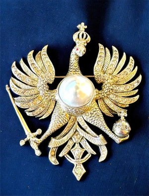 1940s Nettie Rosenstein Vermeil Sterling Imperial Russian Eagle Brooch