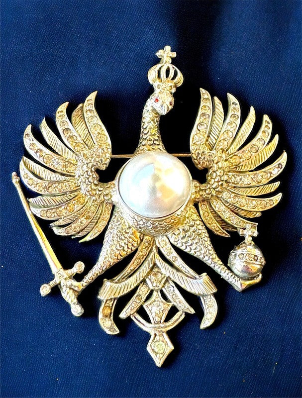 1940s Nettie Rosenstein Vermeil Sterling Imperial Russian Eagle Brooch