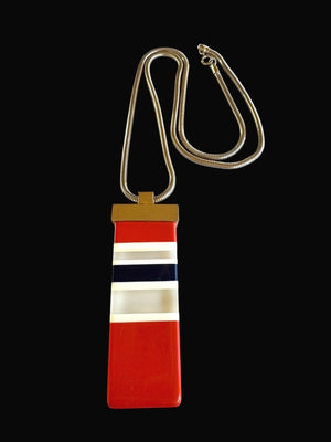 Lanvin Paris Red, White & Blue Striped Lucite Pendant & Earrings Set