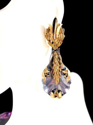 1966 Crown Trifari "Cocktail Hour" Mother of Pearl Seaweed Brooch & Earrings