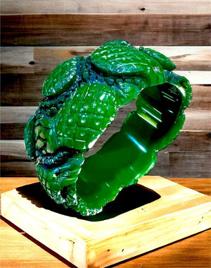 Carved Green & Blue Bakelite Pineapple Design Wide Bracelet