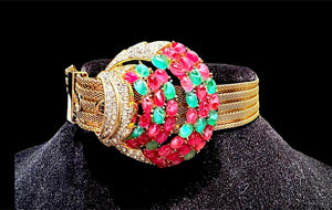 1960s Crown Trifari "Enchantress" Cabochon Slider Buckle Choker
