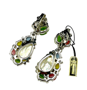 Crown Trifari Multicolor Acorn "Fruit Salad" & Mother of Pearl Drop Earrings, NWT
