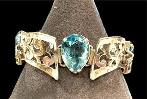 Parisian by Marcel Boucher Sterling & Aqua Rhinestone Necklace and Bracelet Set