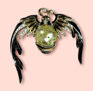 1942 Crown Trifari Alfred Philippe "Big Ming Bat" Enamel Brooch