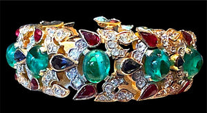 1960s Crown Trifari "Jewels of India" Cabochon & Pavé Link Bracelet