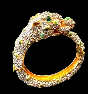 1960s Kenneth Jay Lane K.J.L. Pavé Rhinestone Panther Hinged Cuff
