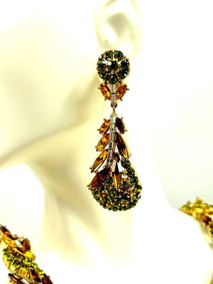 1960s Crown Trifari "Esplanade" Navette Rhinestone Floral Necklace & Earrings