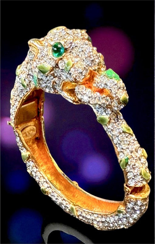 1960s Kenneth Jay Lane K.J.L. Pavé Rhinestone Panther Hinged Cuff