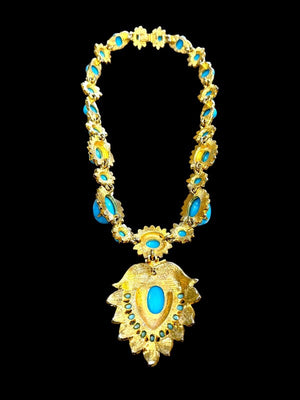 Kenneth Jay Lane "Maharani" Turquoise Cabochon Necklace & Bracelet Set