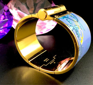Hermès "Brides de Gala" XL Gold Plate Cuff, Pollen et Azure, New with Tags