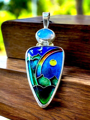 Ricky Frank Sterling Cloisonné Enamel Dagger Pendant & Kite Earrings Set