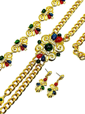 1960s Trifari "Jewels of India" Multicolor Cabochon Parure