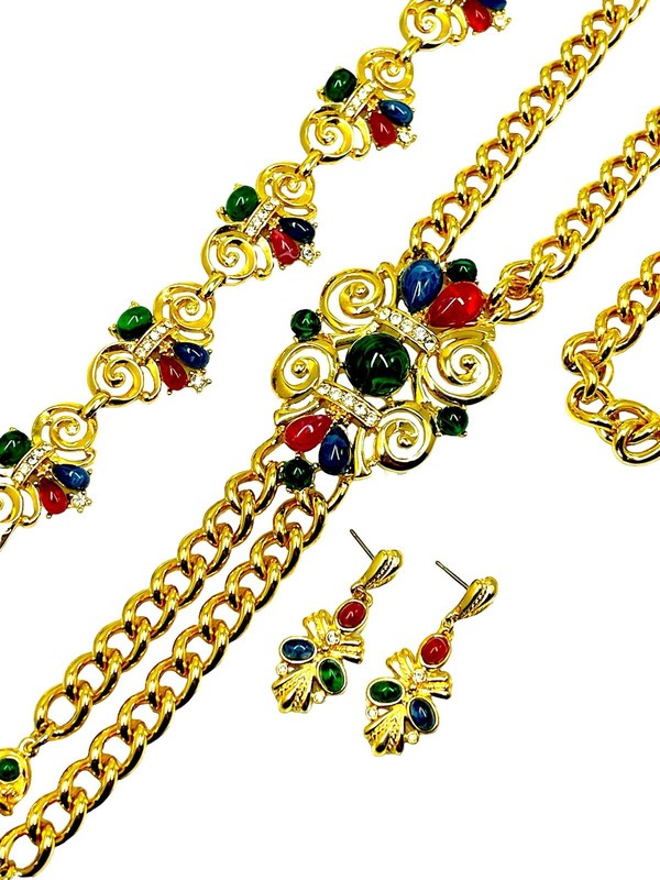 1960s Trifari "Jewels of India" Multicolor Cabochon Parure