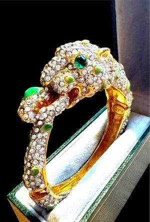 1960s Kenneth Jay Lane K.J.L. Pavé Rhinestone Panther Hinged Cuff
