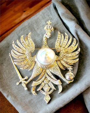1940s Nettie Rosenstein Vermeil Sterling Imperial Russian Eagle Brooch