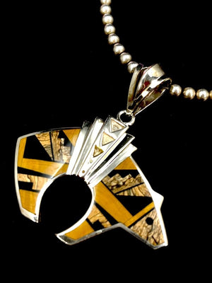 Charles Willie for David Rosales Supersmith Sterling & Tiger's Eye Bear Pendant Necklace
