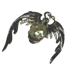 1942 Crown Trifari Alfred Philippe "Big Ming Bat" Enamel Brooch