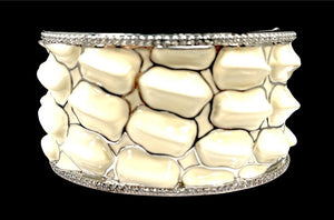 Belle Etoile "Coccodrillo" White Italian Enamel & Sterling Cuff Bracelet